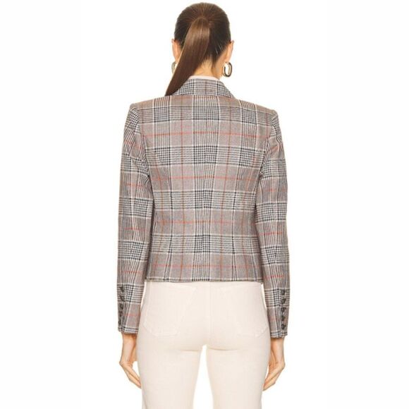L'AGENCE Brooke Double Breasted Plaid Blazer in Brown Black Multi - Picture 2 of 12